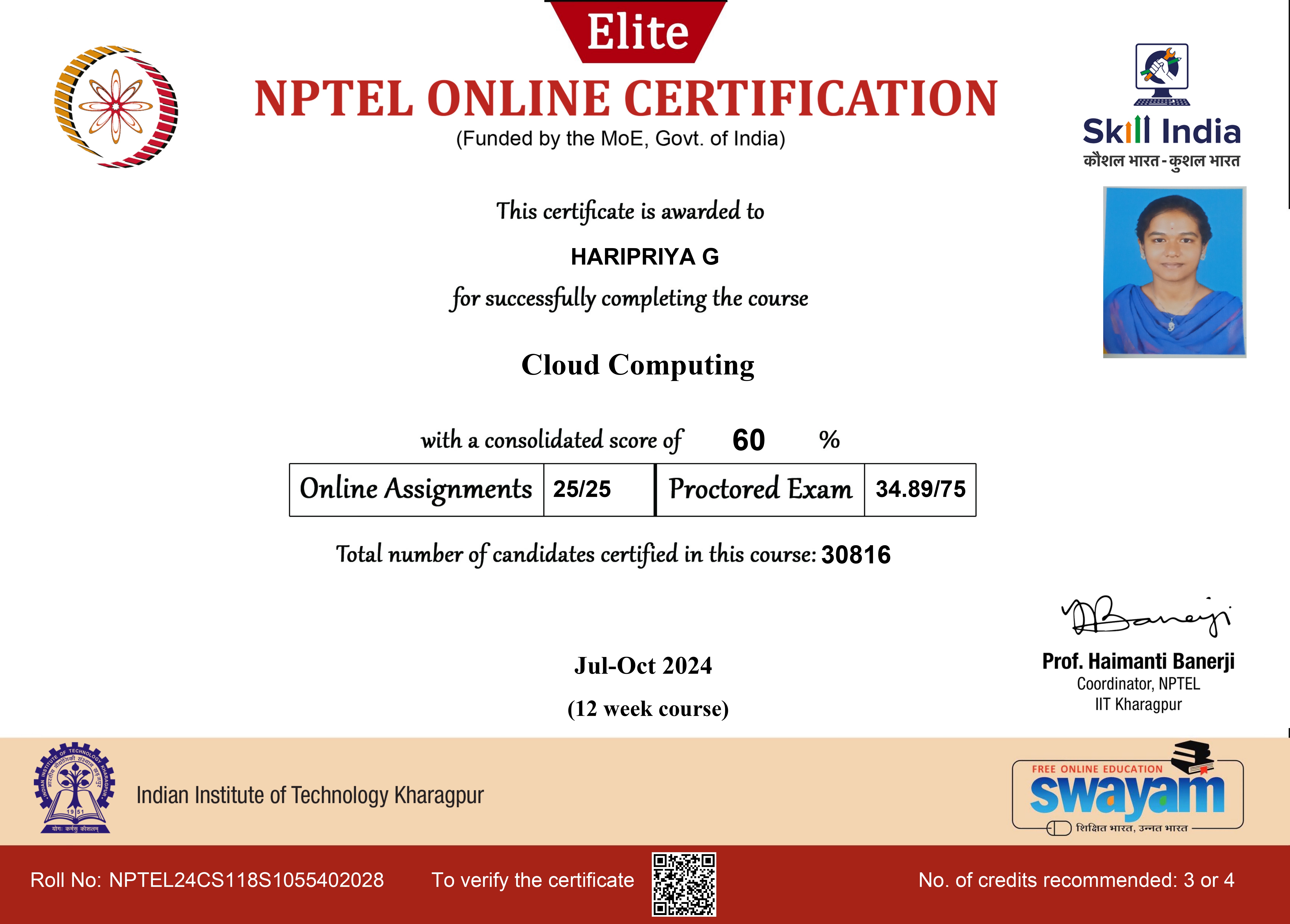 NPTEL Cloud Computing Certificate