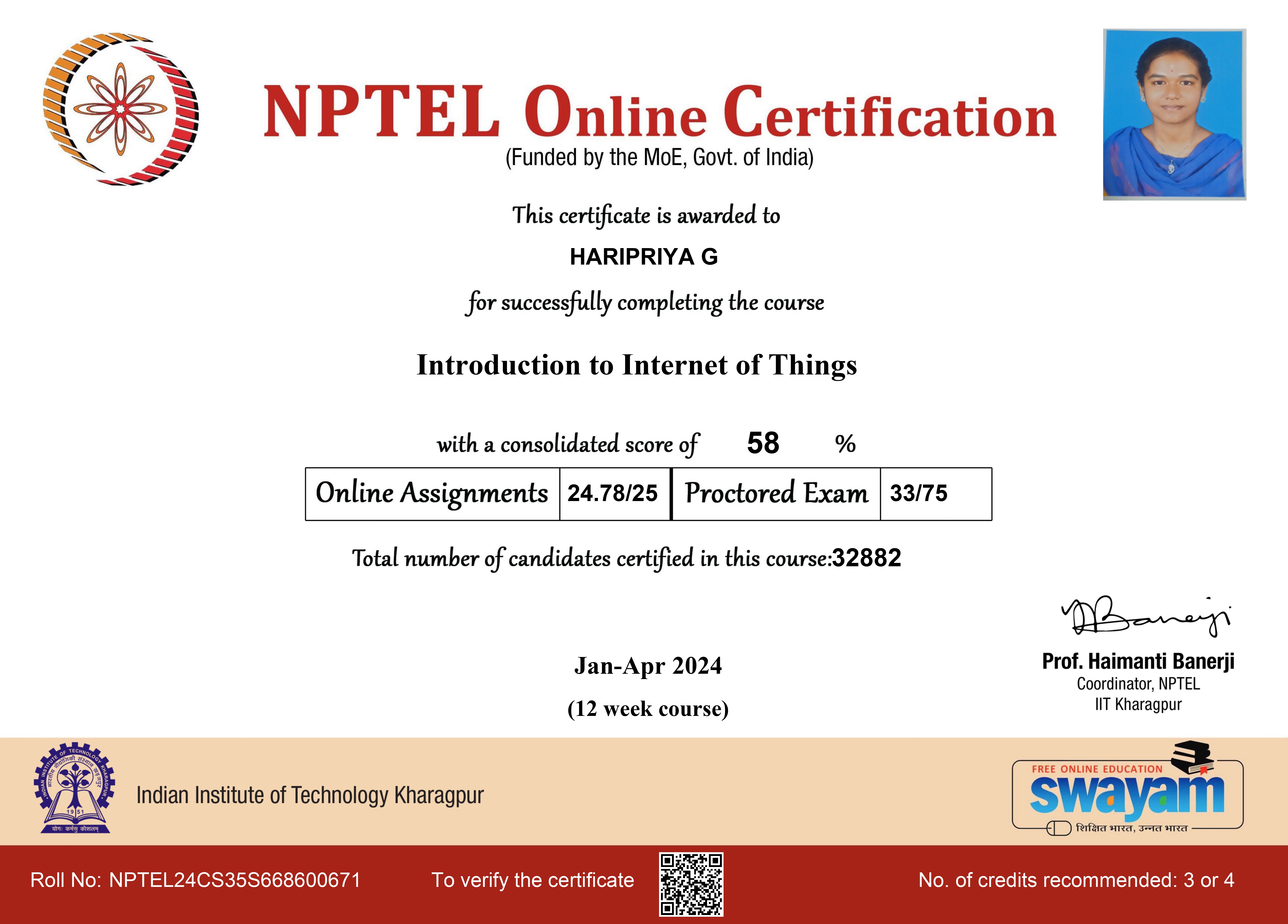 NPTEL IoT Certificate